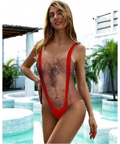 Women One Piece Swimsuit Funny Hairy Chest Summer Swimwear Chest04 $12.90 Swimsuits