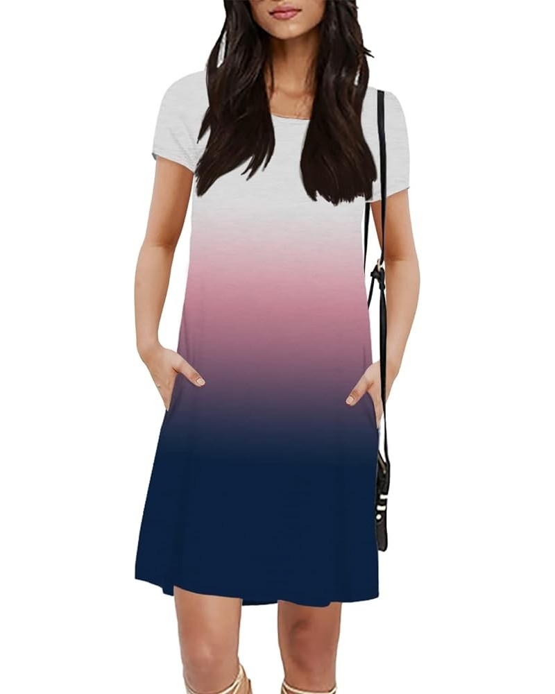 Womens Summer Dress Casual Crewneck Swing Tunic Dress with Pockets D1-purple $17.69 Dresses