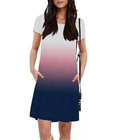 Womens Summer Dress Casual Crewneck Swing Tunic Dress with Pockets D1-purple $17.69 Dresses