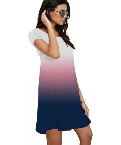 Womens Summer Dress Casual Crewneck Swing Tunic Dress with Pockets D1-purple $17.69 Dresses