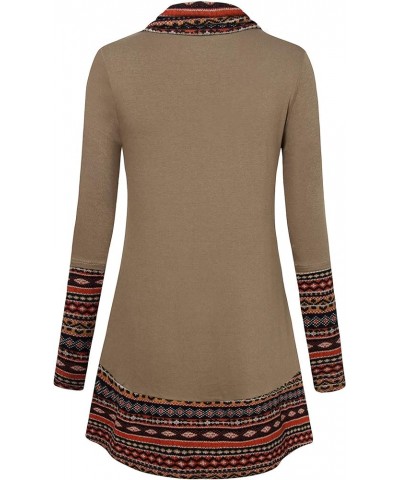 Cowl Neck Tunics Long Sleeve Patchwork Form Fitting Casual A-Line Top Blouse Brown $15.58 Tops