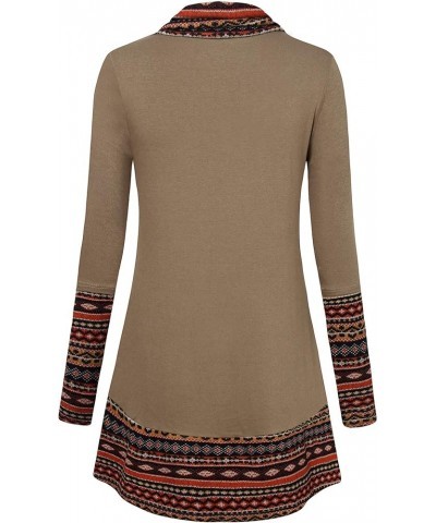 Cowl Neck Tunics Long Sleeve Patchwork Form Fitting Casual A-Line Top Blouse Brown $15.58 Tops