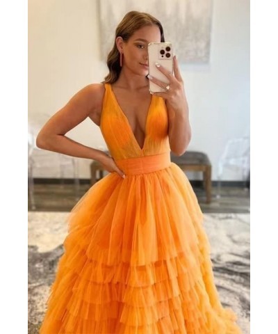 Tulle Prom Dresses for Women Long Puffy Ball Gown V Neck Ruffle Tiered Formal Evening Dresses Silver $34.00 Dresses