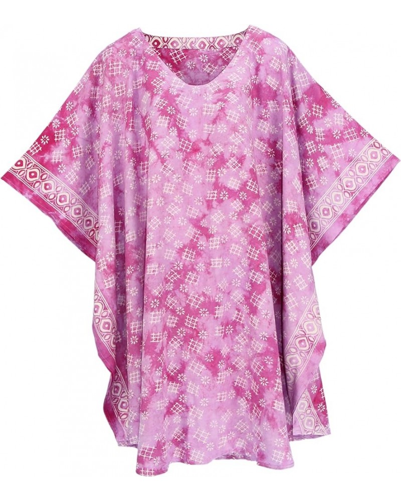 Women BOHO HIPPIE Batik Caftan Kaftan Plus Size Short Sleeve Tunic Blouse Top XL to 4X Orchid Purple-14507 $22.79 Tops