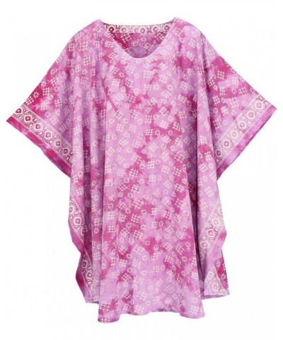 Women BOHO HIPPIE Batik Caftan Kaftan Plus Size Short Sleeve Tunic Blouse Top XL to 4X Orchid Purple-14507 $22.79 Tops