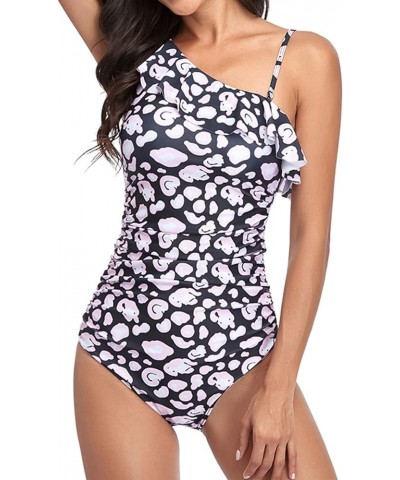 Women's Ruffle Flounce One Piece Bathing Suit Ruched Tummy Control Swimsuit Long Torso Navy $16.50 Swimsuits