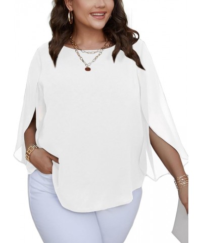 Plus Size Blouses for Women Summer Batwing Sleeve Chiffon Tunic Tops Dressy Scoop Neck Casual Loose Flowy Shirts White $16.23...