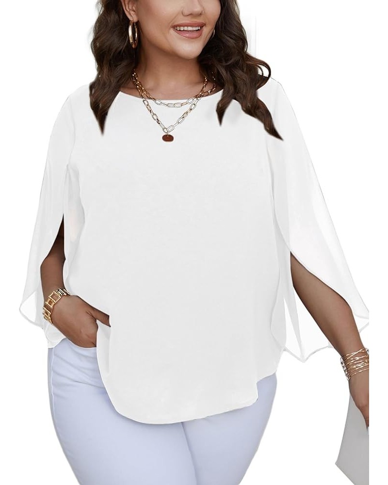 Plus Size Blouses for Women Summer Batwing Sleeve Chiffon Tunic Tops Dressy Scoop Neck Casual Loose Flowy Shirts White $16.23...