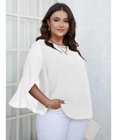 Plus Size Blouses for Women Summer Batwing Sleeve Chiffon Tunic Tops Dressy Scoop Neck Casual Loose Flowy Shirts White $16.23...