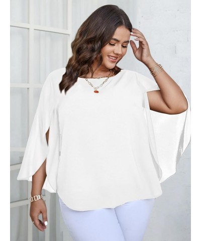 Plus Size Blouses for Women Summer Batwing Sleeve Chiffon Tunic Tops Dressy Scoop Neck Casual Loose Flowy Shirts White $16.23...