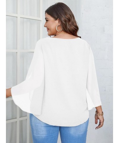 Plus Size Blouses for Women Summer Batwing Sleeve Chiffon Tunic Tops Dressy Scoop Neck Casual Loose Flowy Shirts White $16.23...