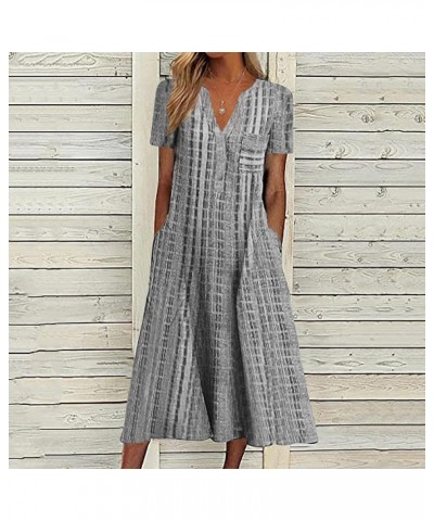 Midi Dresses for Women Wedding Guest,Trendy Plus Size Button Up Short Sleeve Summer Sexy V Neck Cold Shoulder Dress 02-gray $...