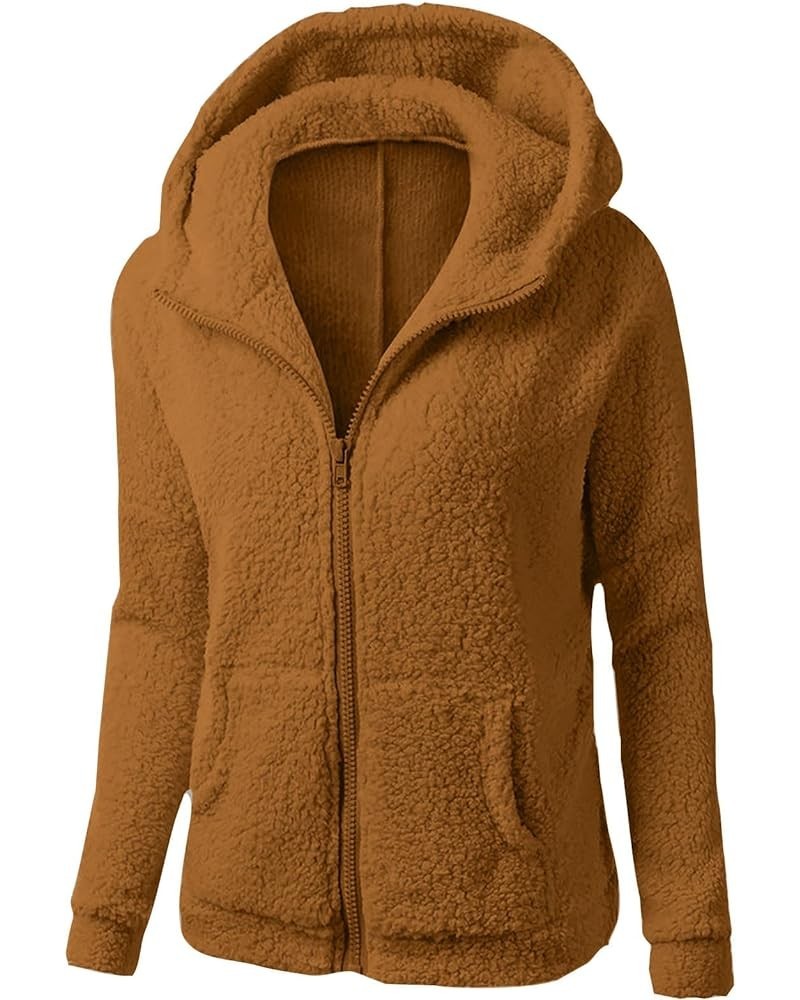 Women Winter Warm Fleece Jackets Sherpa Lined Coats Full Zip Up Fuzzy Hooded Sweatshirts Casual Outwear with Pockets 02 Brown...