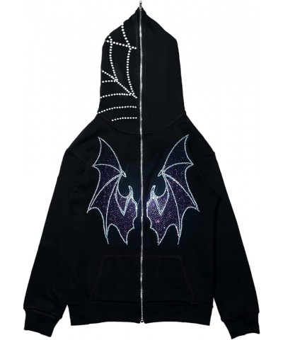 Y2k Hoodie Graphic Jackets Rhinestone Oversized Full Zip Up Hoodies for Women Men Aesthetic Goth Punk Halloween Clothes Black...