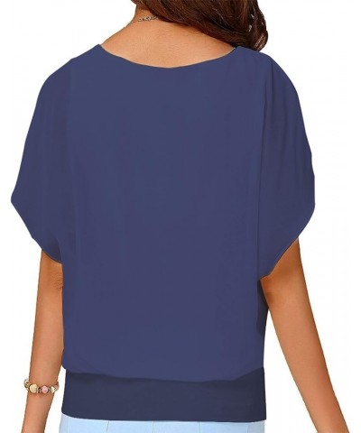 Women's Summer Loose Casual Short Sleeve Chiffon Top T-Shirt Blouse Navy Blue $8.50 Blouses