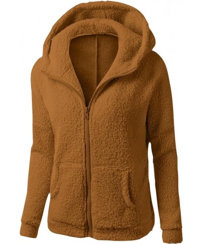 Women Winter Warm Fleece Jackets Sherpa Lined Coats Full Zip Up Fuzzy Hooded Sweatshirts Casual Outwear with Pockets 02 Brown...