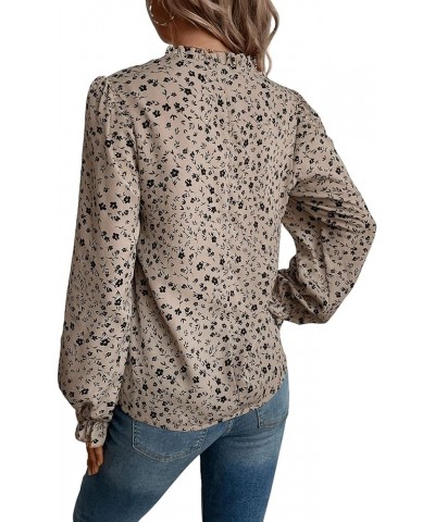 Women's Ditsy Floral Ruffle Long Sleeve Blouse V Neck Boho Top Shirt Khaki $8.09 Blouses