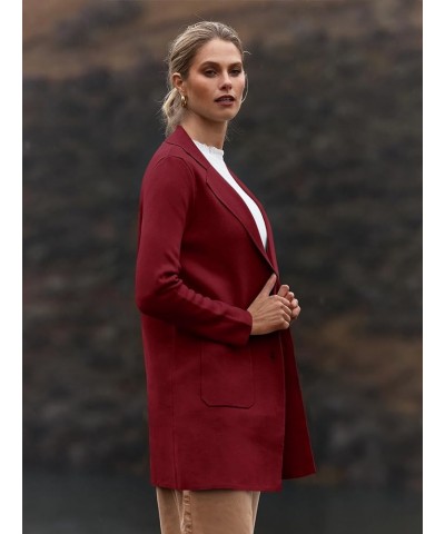 Womens Open Front Cardigan Coat Long Sleeve Lapel Casual Knit Button Sweater Jackets with Pockets Wine $20.00 Sweaters