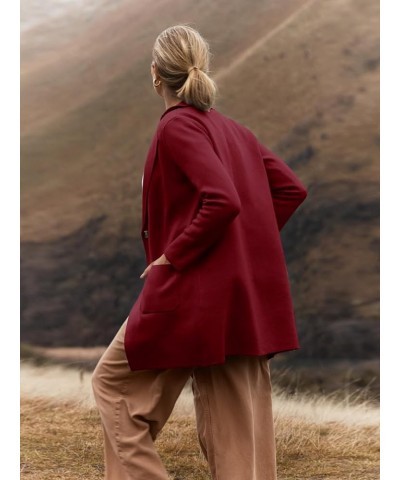 Womens Open Front Cardigan Coat Long Sleeve Lapel Casual Knit Button Sweater Jackets with Pockets Wine $20.00 Sweaters