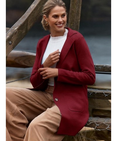 Womens Open Front Cardigan Coat Long Sleeve Lapel Casual Knit Button Sweater Jackets with Pockets Wine $20.00 Sweaters