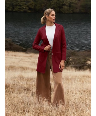 Womens Open Front Cardigan Coat Long Sleeve Lapel Casual Knit Button Sweater Jackets with Pockets Wine $20.00 Sweaters