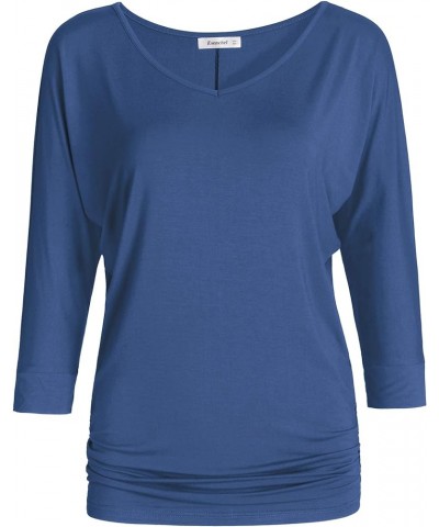 Women's V-Neck Dolman Top 3/4 Sleeve Drape Shirt Steel Blue $12.74 T-Shirts