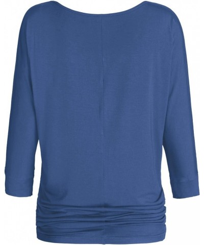 Women's V-Neck Dolman Top 3/4 Sleeve Drape Shirt Steel Blue $12.74 T-Shirts