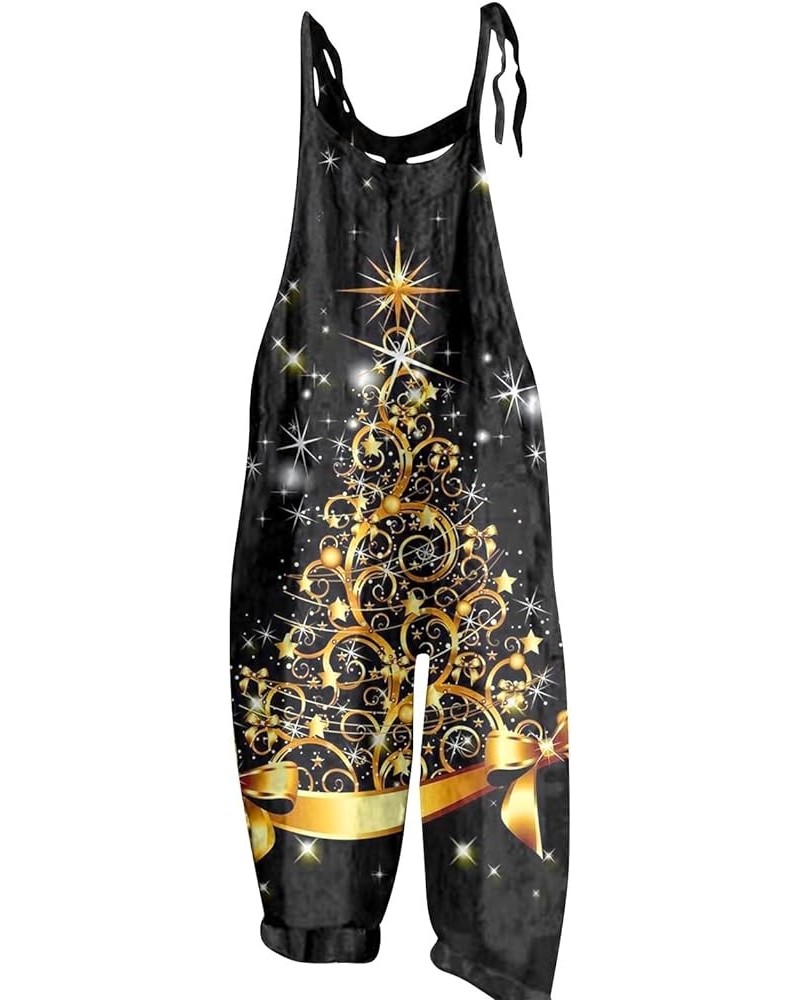 Christmas Loose Linen Women's Overalls Santa Claus Snowman Snowflake Star Penguin Prints Jumpsuits Rompers Pants 03-gold $11....