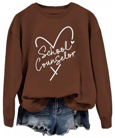 School Counselor Sweatshirts Women Long Sleeve Crew Neck Pullovers Heart Graphic Teacher Shirts Fashion Casual Tops Coffee $1...