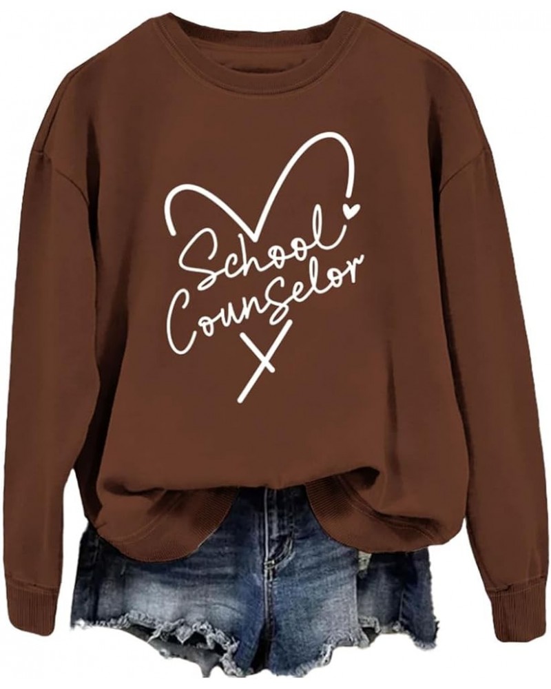 School Counselor Sweatshirts Women Long Sleeve Crew Neck Pullovers Heart Graphic Teacher Shirts Fashion Casual Tops Coffee $1...