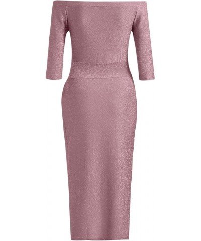 Wedding Guest Dresses for Women 2023 Long Sleeve/One Shoulder Bodycon Slit Ruffle Maxi Sexy Dress H043 Rose Gold $11.25 Dresses