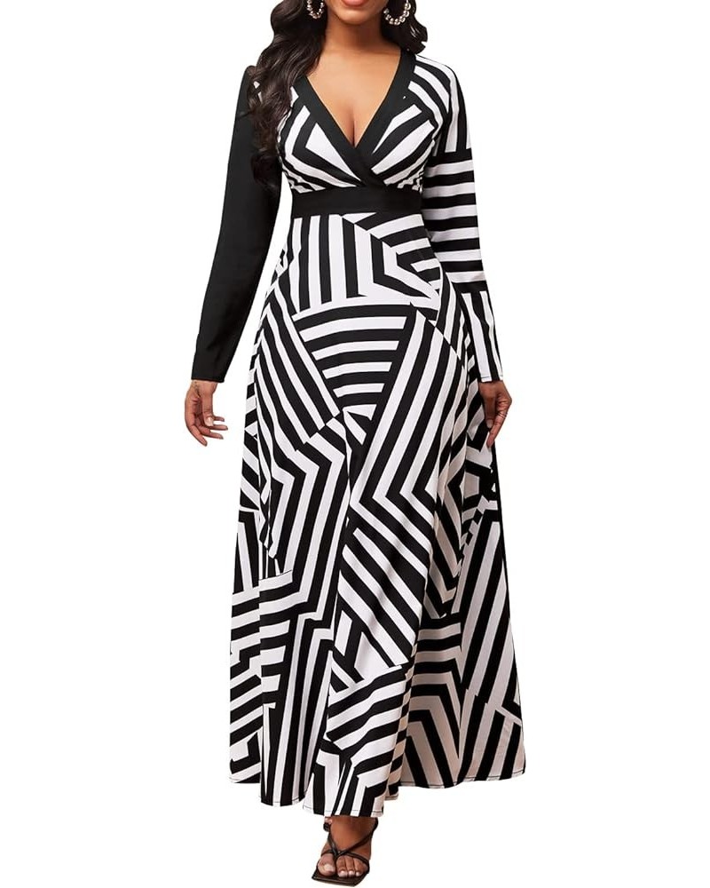 Casual Long Maxi Dresses for Women Elegant Flowy Cocktail Tropical Dress Clubwear Party Outfits Black/White Stripe $16.00 Dre...