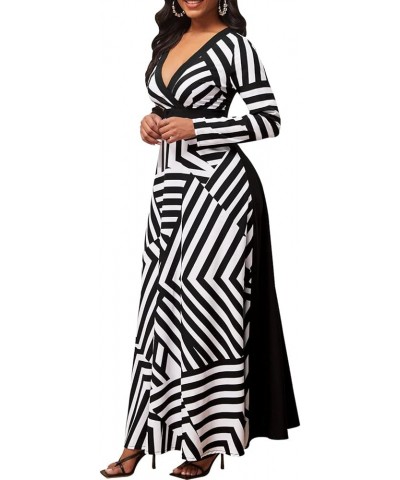 Casual Long Maxi Dresses for Women Elegant Flowy Cocktail Tropical Dress Clubwear Party Outfits Black/White Stripe $16.00 Dre...