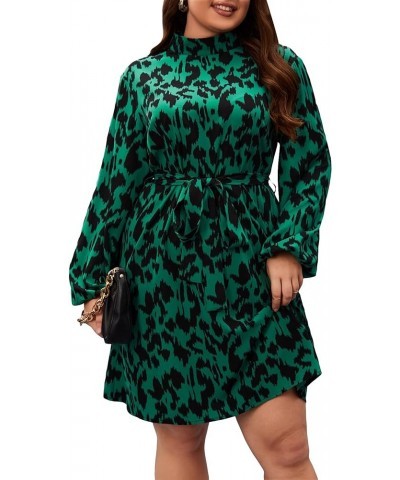 Women's Mock Neck Long Sleeve Floral Print Ruffle Short Dress Green and Black $15.40 Dresses