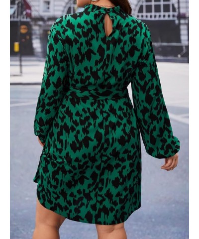 Women's Mock Neck Long Sleeve Floral Print Ruffle Short Dress Green and Black $15.40 Dresses