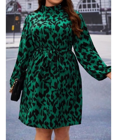 Women's Mock Neck Long Sleeve Floral Print Ruffle Short Dress Green and Black $15.40 Dresses