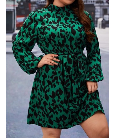 Women's Mock Neck Long Sleeve Floral Print Ruffle Short Dress Green and Black $15.40 Dresses