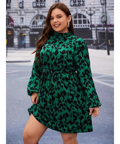 Women's Mock Neck Long Sleeve Floral Print Ruffle Short Dress Green and Black $15.40 Dresses