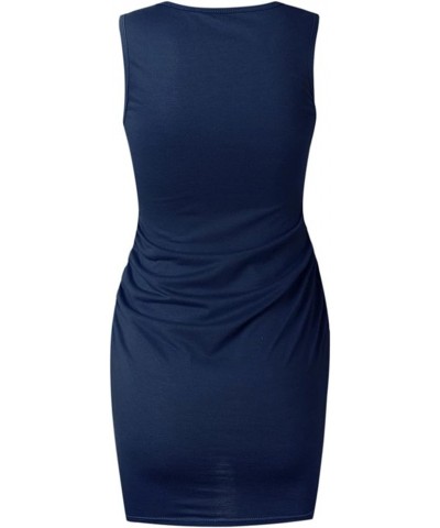 Women 2023 Summer Sleeveless Tank Dresses Crew Neck Slim Fit Short Casual Ruched Bodycon Party Club Mini Dress A1-navy $7.96 ...