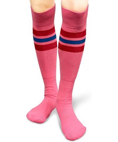 Pink Breast Cancer Awareness Pink Athletic Sports Knee Socks - Cushioned Toe, Sole & Heel Bright Pink/Red/Blue $9.84 Activewear