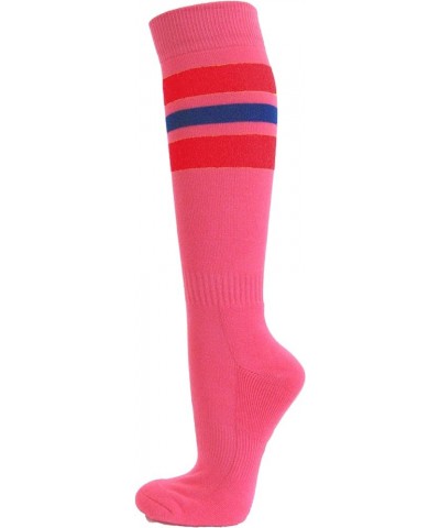 Pink Breast Cancer Awareness Pink Athletic Sports Knee Socks - Cushioned Toe, Sole & Heel Bright Pink/Red/Blue $9.84 Activewear