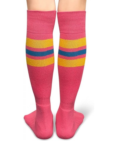 Pink Breast Cancer Awareness Pink Athletic Sports Knee Socks - Cushioned Toe, Sole & Heel Bright Pink/Red/Blue $9.84 Activewear