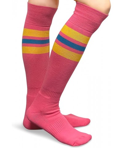 Pink Breast Cancer Awareness Pink Athletic Sports Knee Socks - Cushioned Toe, Sole & Heel Bright Pink/Red/Blue $9.84 Activewear