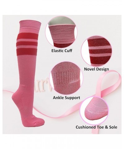 Pink Breast Cancer Awareness Pink Athletic Sports Knee Socks - Cushioned Toe, Sole & Heel Bright Pink/Red/Blue $9.84 Activewear