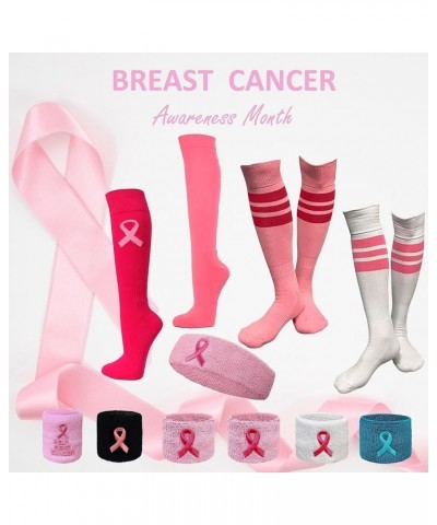 Pink Breast Cancer Awareness Pink Athletic Sports Knee Socks - Cushioned Toe, Sole & Heel Bright Pink/Red/Blue $9.84 Activewear