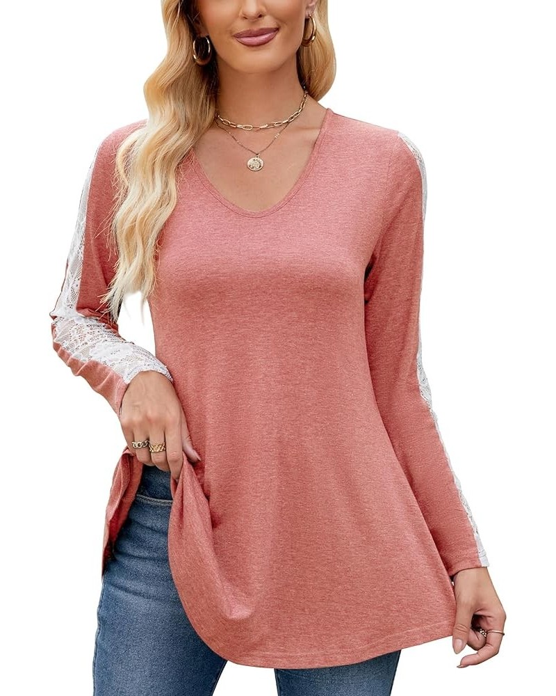 Blouses for Women Casual Long Sleeve V Neck Tops Loose Shirt Coral $11.98 Blouses