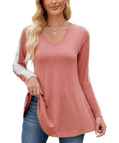 Blouses for Women Casual Long Sleeve V Neck Tops Loose Shirt Coral $11.98 Blouses