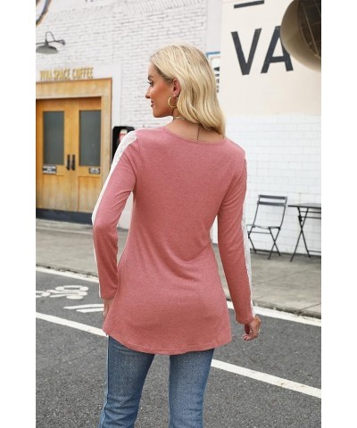 Blouses for Women Casual Long Sleeve V Neck Tops Loose Shirt Coral $11.98 Blouses