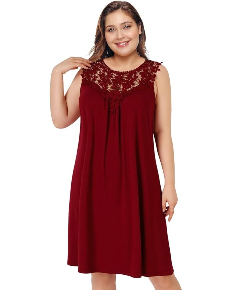 Womens Plus Size Casual Boho Sundress Summer Sleeveless Dresses F-lace Wine $11.50 Others