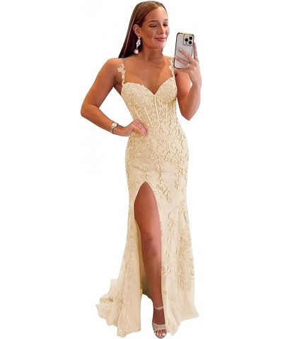 Mermaid Prom Dresses for Women Long Spaghetti Strap Formal Evening Gown Champagne $40.28 Dresses